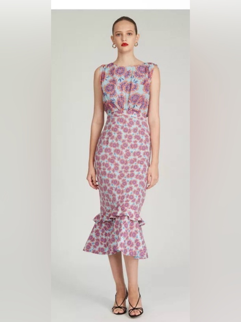 SALONI Adrienne Ciel Dragonfruit Silk Midi Dress Size 2